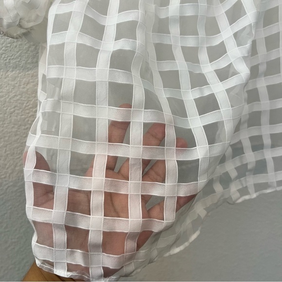 English Factory White Grid Pattern Puff Sleeve Organza Top- Size Extra Small - Picture 10 of 14